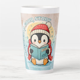 Eleganter Pinguin liest Latte-Art-Kaffeetasse Milchtasse