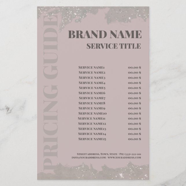 Eleganter Pink Beauty Salon Preisliste Flyer (Vorne)