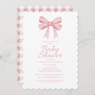 Eleganter Pink Bow Baby Shower Girly Gingham Karo Einladung