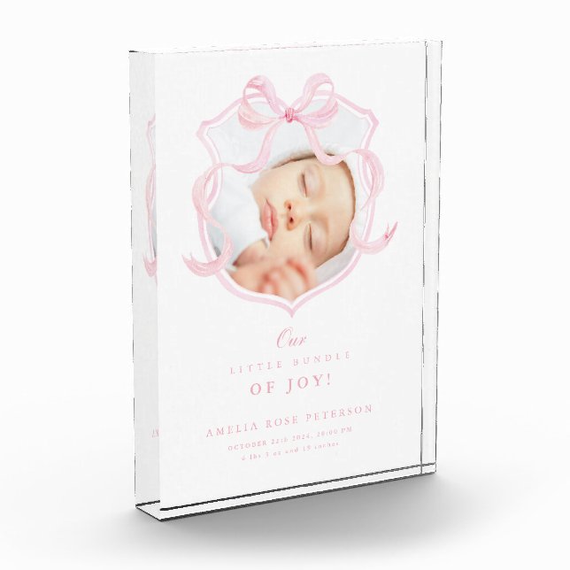 Eleganter Pink Bow Foto Baby Girl Acrylic Block