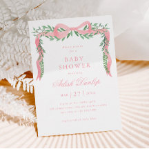 Eleganter Pink Bow mit Greenery Girl Baby Shower