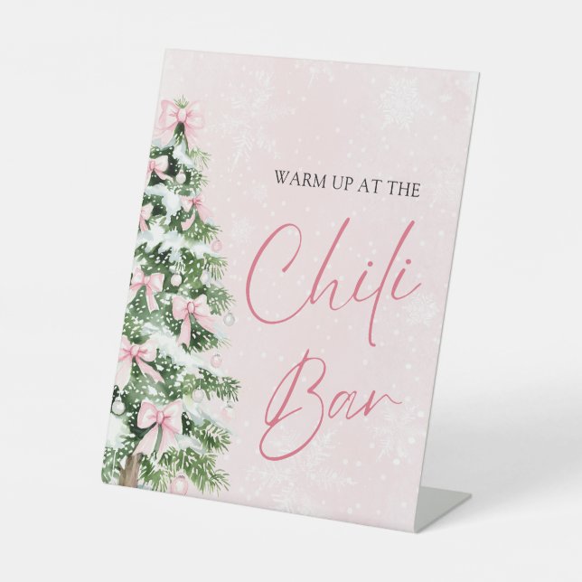 Eleganter Pink Bows Christmas Tree Chili Bar Sockelschild (Vorderseite)