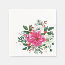 Eleganter Pink Christmas Poinsettia Cocktail Serviette