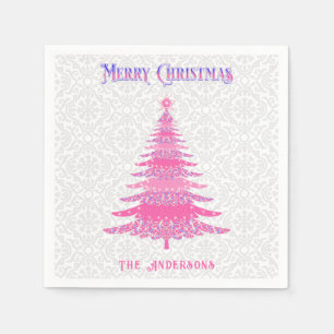 Eleganter Pink Christmas Tree Individuelle Name Serviette