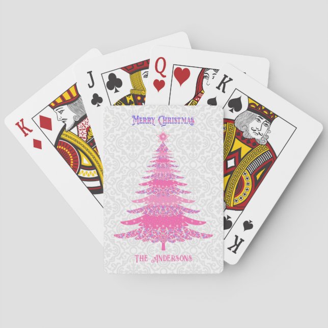 Eleganter Pink Christmas Tree Individuelle Name Spielkarten (Rückseite)