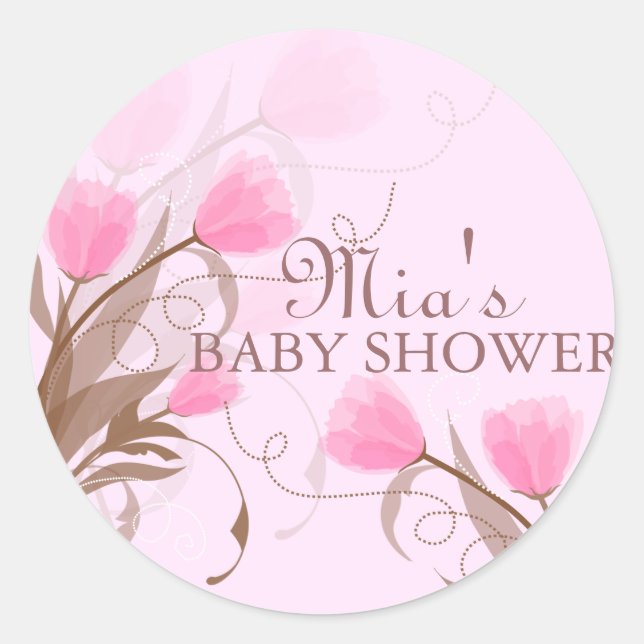 Eleganter Pink Floral Baby Shower Sticker (Vorderseite)