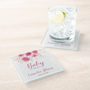 Eleganter Pink Floral Baby Shower Untersetzer