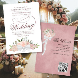 Eleganter Pink Floral Bouquet QR Code Hochzeit Einladung
