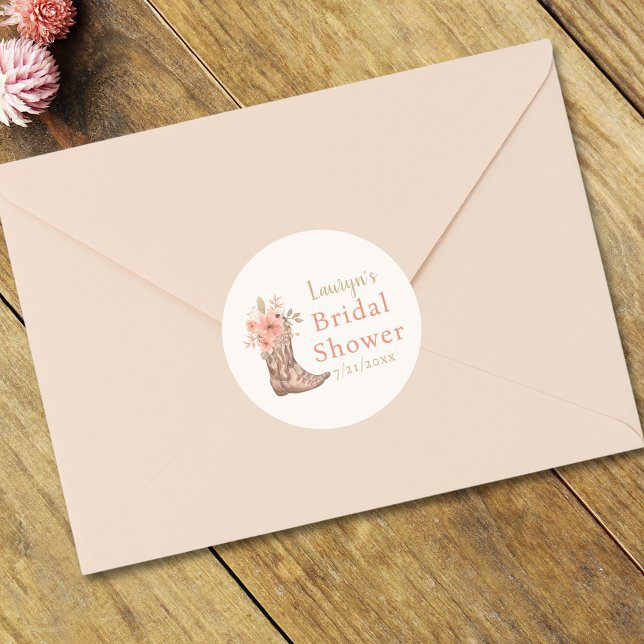 Eleganter Pink Floral Cowgirl Brautparty Sticker (Elegant Pink Floral Cowgirl Bridal Shower Sticker)