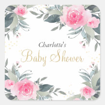 Eleganter Pink Floral Greenery Baby Shower Sticker