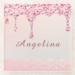 Eleganter Pink Glam Glitzer Tropfen Glasuntersetzer