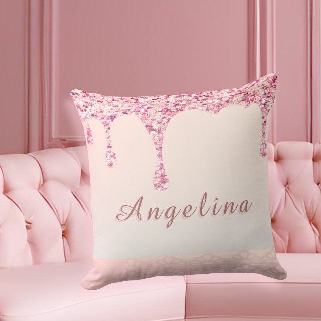 Eleganter Pink Glam Glitzer Tropfen Kissen (Customize this glam pink pillow for bridesmaids—perfect for bridal shower gifts and lounge decor.)