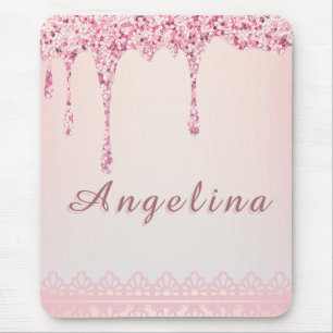 Eleganter Pink Glam Glitzer Tropfen Mousepad