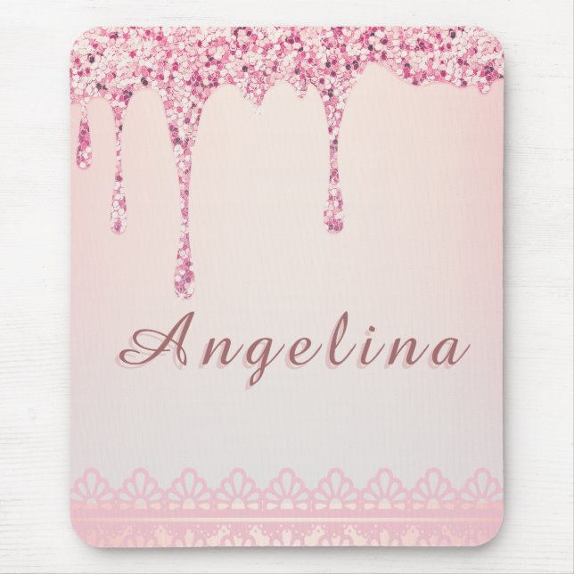 Eleganter Pink Glam Glitzer Tropfen Mousepad (Vorne)