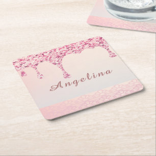 Eleganter Pink Glam Glitzer Tropfen Rechteckiger Pappuntersetzer