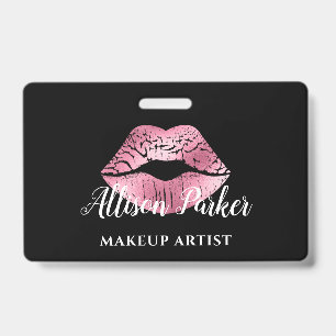 Eleganter Pink Glitter Kiss Makeup Artist Ausweis