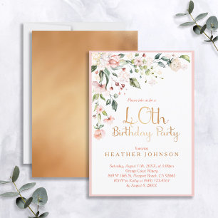 Eleganter Pink & Gold Floral Weibchen 40. Geburtst Einladung