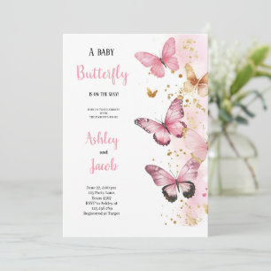 ELEGANTER PINK , GOLD , LILA BABYSHOWER EINLADUNG