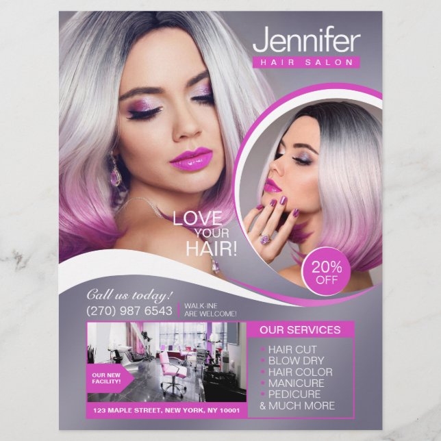 Eleganter Pink Hair Salon Flyer (Vorne)