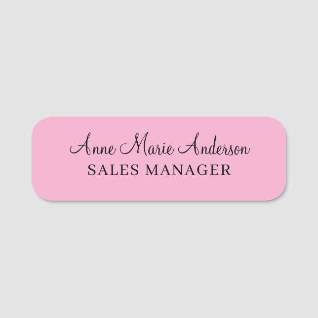 Eleganter Pink professioneller Name  Namensschild (Vorderseite)