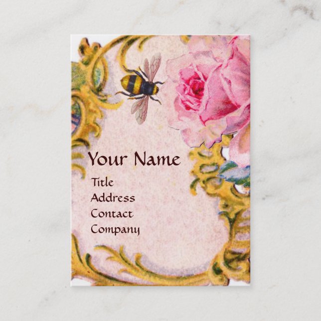 ELEGANTER PINK ROSE UND HONEY BIETEMONOGRAM VISITENKARTE (Vorderseite)