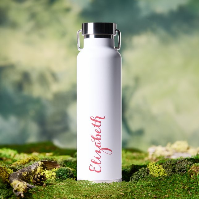 Eleganter Pink Script Individuelle Name Mit Monogr Trinkflasche (Elegant Pink Script Custom Name Monogrammed White Water Bottle)