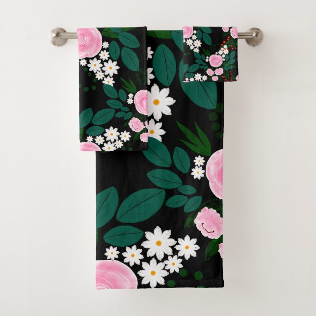 Eleganter Pink und Weiß Aquarellfarbe Farbe Farbe  Badhandtuch Set (Insitu)