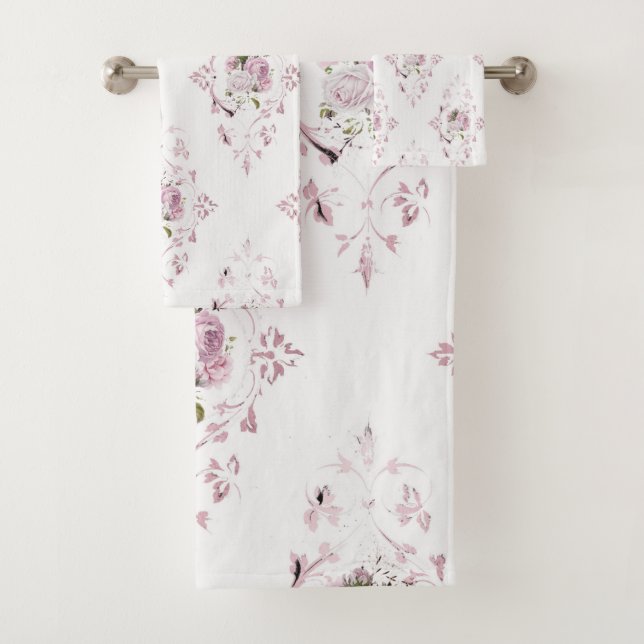 ELEGANTER PINK VINTANGE BADEZIMMER TOWEL SET (Insitu)