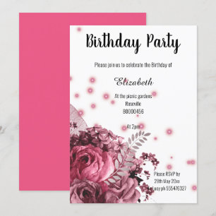 ELEGANTER PINK WHITE FLORAL GEBURTSTAG 2 EINLADUNG