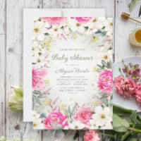 Eleganter Pink White Floral Glitzer Baby Shower In