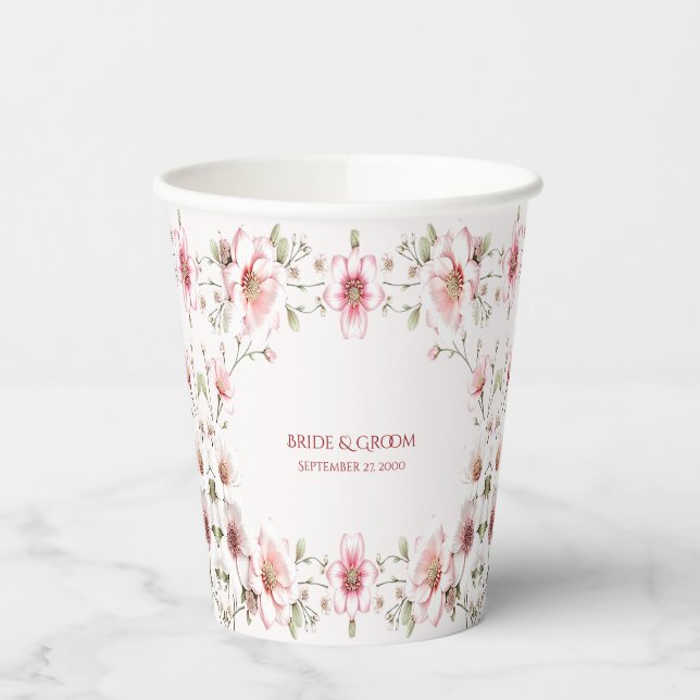 Eleganter Pink White Floral Paper Cup Pappbecher (Links)