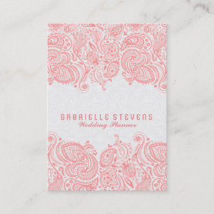 Eleganter Pink & White Paisley Hochzeitsplaner Visitenkarte