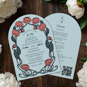 Eleganter Pinker Pfingstrosen-Art-Nouveau-Hochzeit Einladung