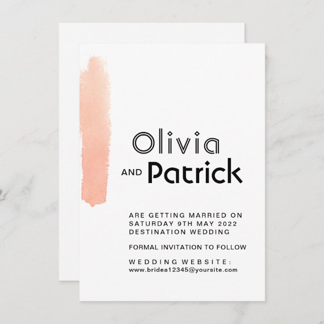 Eleganter Pinselstrich. Moderne, einfache Hochzeit Save The Date (Vorne/Hinten)