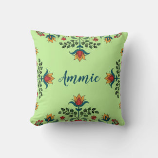 Eleganter Pistachio Green Floral Individuelle Name Kissen