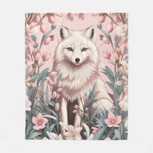 Eleganter Polarfuchs Rosa Blumenmuster Fleecedecke