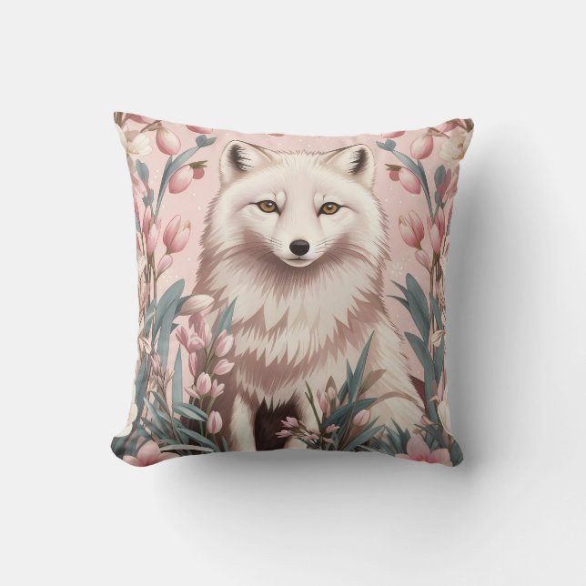 Eleganter Polarfuchs Rosa Blumenmuster Kissen (Vorderseite)