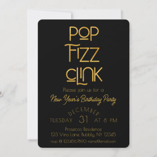 Eleganter Pop Fizz Clink Neujahrsparty Einladung
