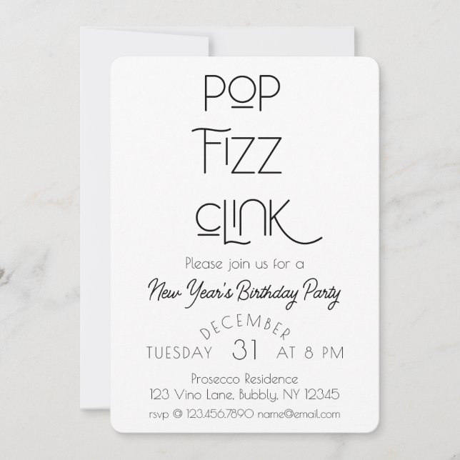 Eleganter Pop Fizz Clink Neujahrsparty Einladung (Vorderseite)
