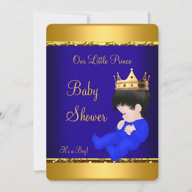 Eleganter Prince Baby Shower Royal Blue Gold Boy Einladung (Vorderseite)
