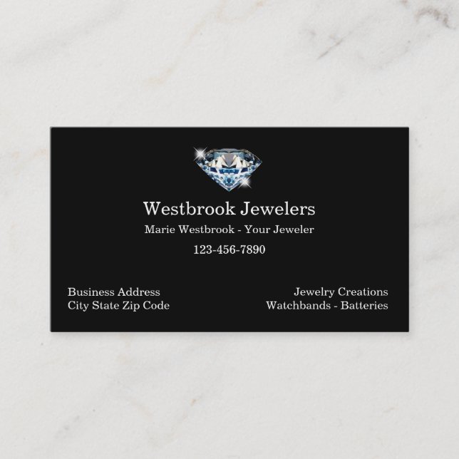Eleganter professioneller Juwelier Visitenkarte (Vorderseite)