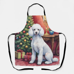Eleganter Pudel neben Weihnachtsbaum Feiertags Hun Schürze
