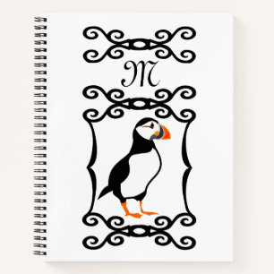 Eleganter Puffin in einem französischen Eisenrahm Notizbuch