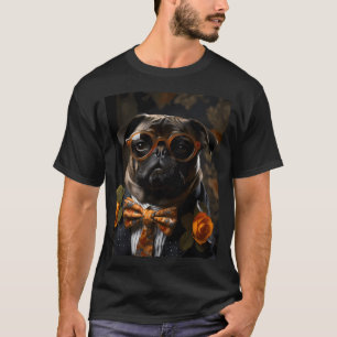 Eleganter Pug-Welpe mit orangefarbener Rose T-Shirt