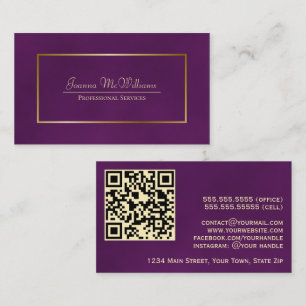 Eleganter Pum Lila & Gold Beruflich QR Code Visitenkarte
