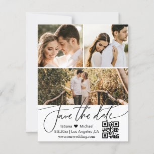 Eleganter QR-Code 3-Foto-Collage Save the Date Einladung