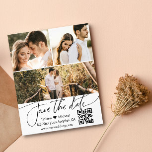 Eleganter QR-Code 3-Foto-Collage Save the Date Flyer
