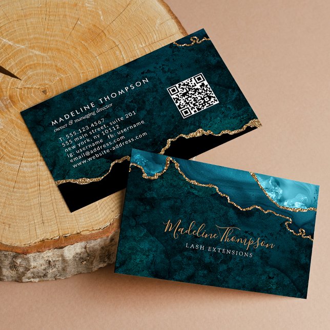 Eleganter QR-Code Aquamarin grüner Marmorgeode Aga Visitenkarte (Von Creator hochgeladen)