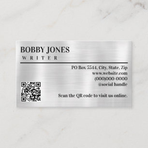 Eleganter QR-Code aus gebürsteter Silberfolie und  Visitenkarte