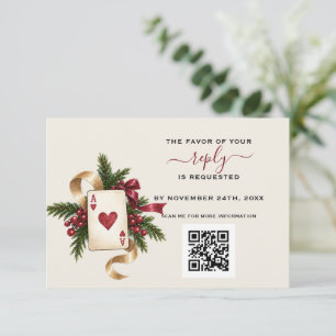 Eleganter QR-Code Casino Burgund Gold Hochzeit Ant RSVP Karte